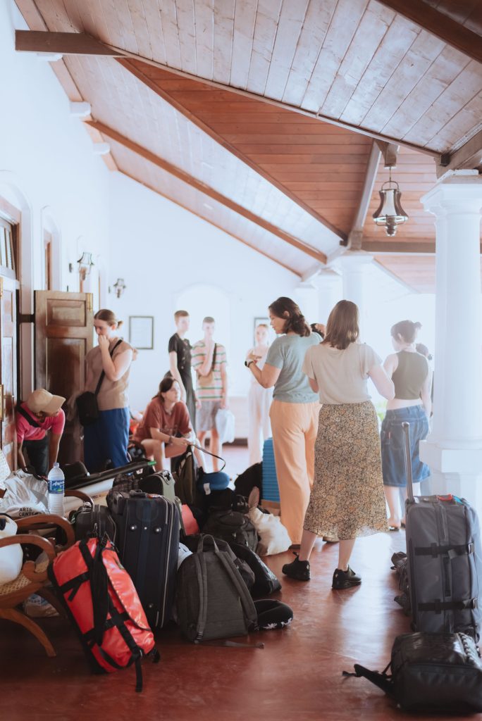 Guests being warmly welcomed as they arrive at Flamingo Villa in Jaffna, showcasing the property's hospitality and inviting entrance.